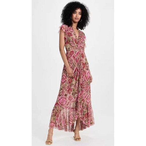🆕MISA Los Angeles Avaline Ikat Flutter Sleeve Maxi Dress X-Small - Picture 2 of 15